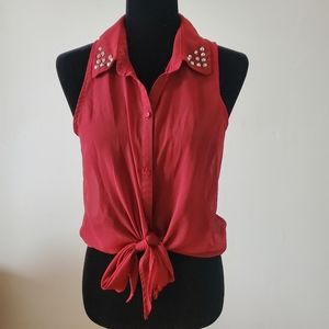 Studded Collar Blouse w/ tie front